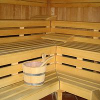 Die Sauna des hauseignen Wellnessbereiches